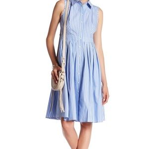 Blue striped button down dress